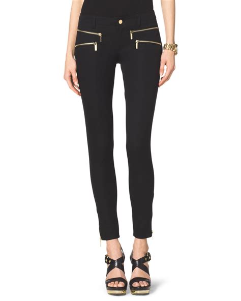 michael kors black pants with gold zipper|michael kors straight leg pants.